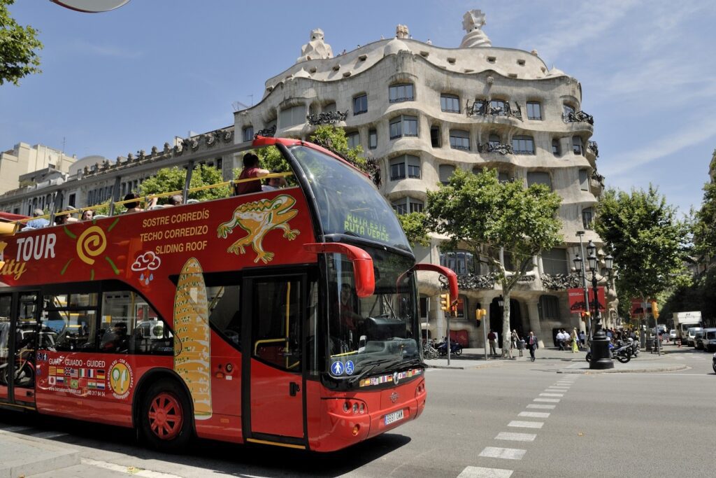 Barcelona tourist bus on route