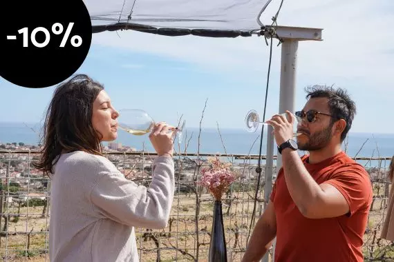A couple enjoying a wine tasting