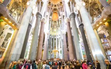 Group of tourists visiting the interior of Sagrada Familia