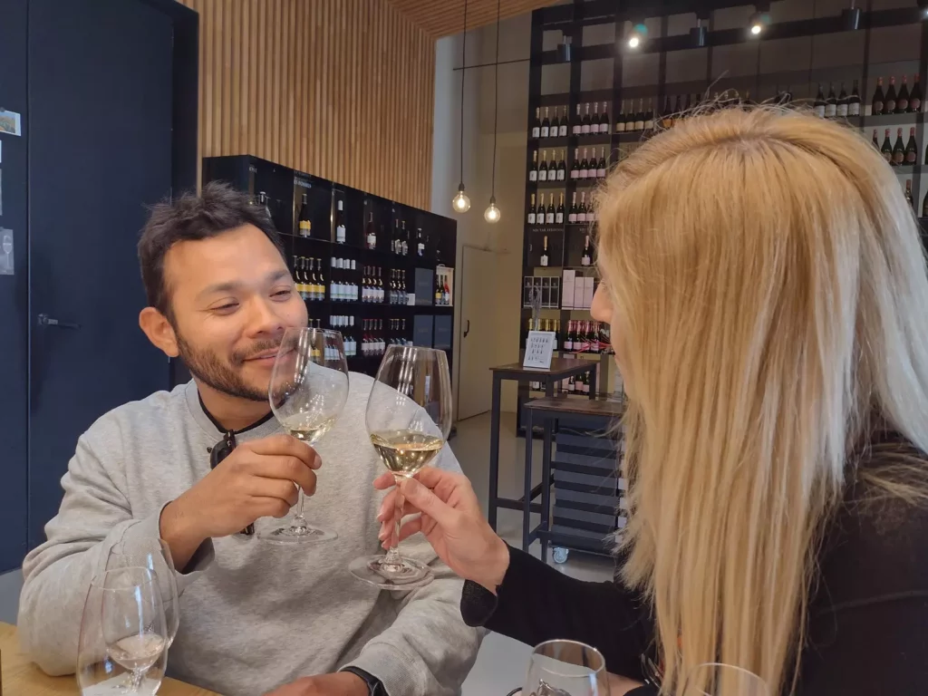 Couple tasting wines