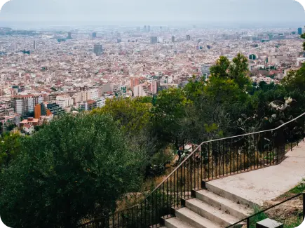 Panoramic view of Barcelona from a stair in Bunkers del Carmel