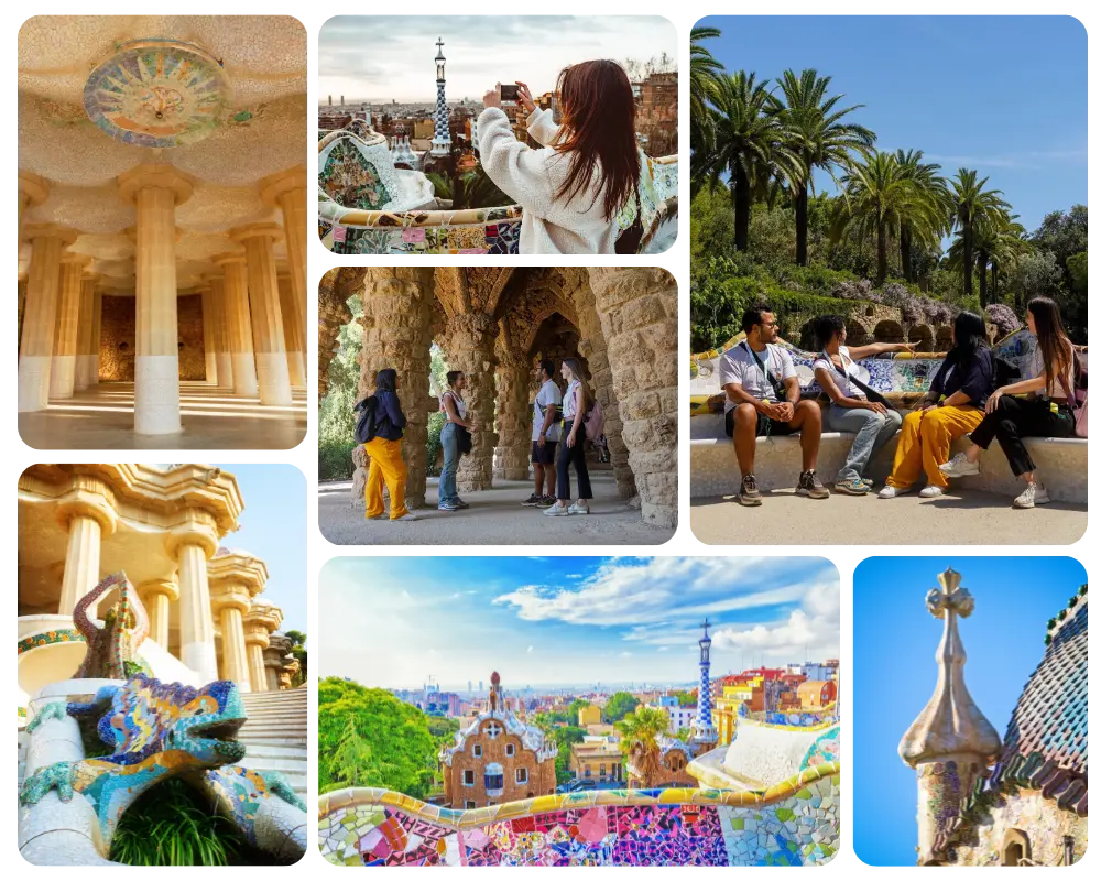 Collage de fotografías del Park Güell en Barcelona