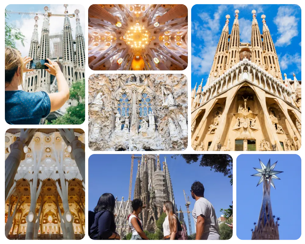 Collage de fotografías de la Sagrada Familia en Barcelona